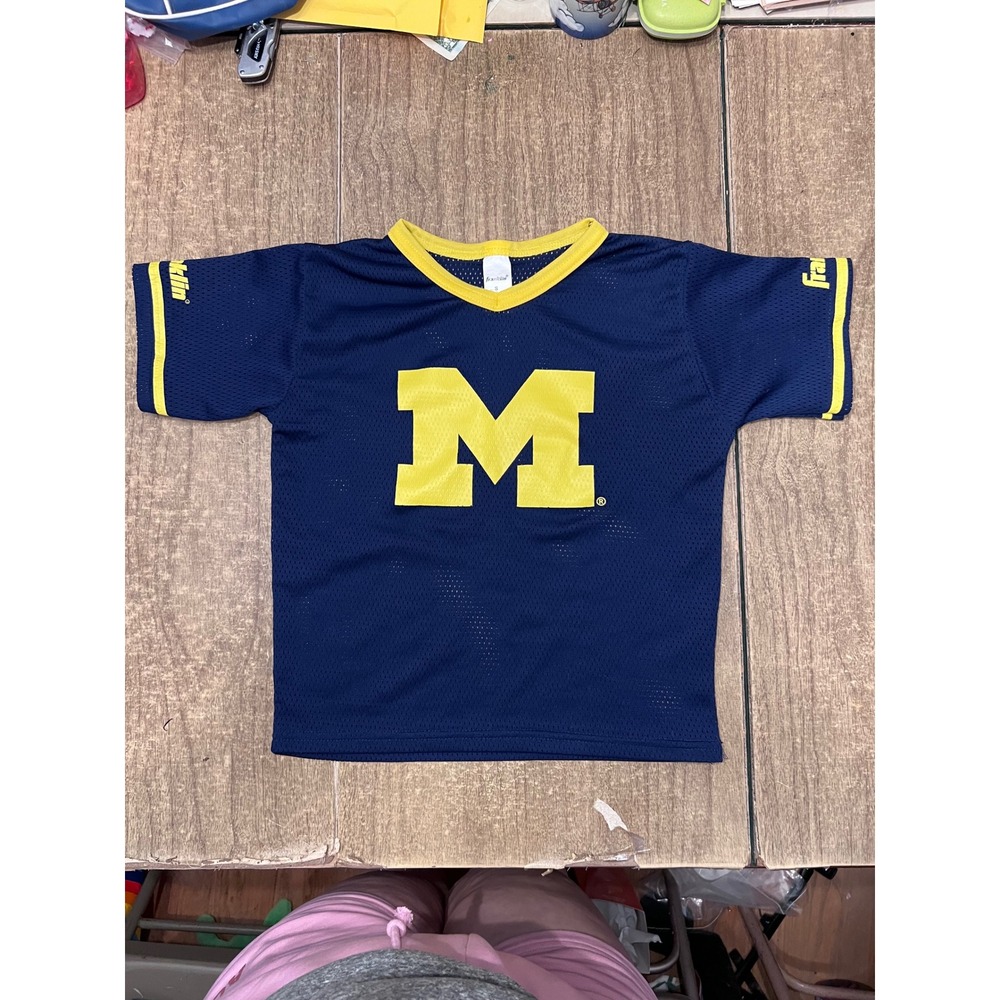 Franklin Vintage Michigan Wolverines Youth Small Navy Blue Mesh Jersey Polyester